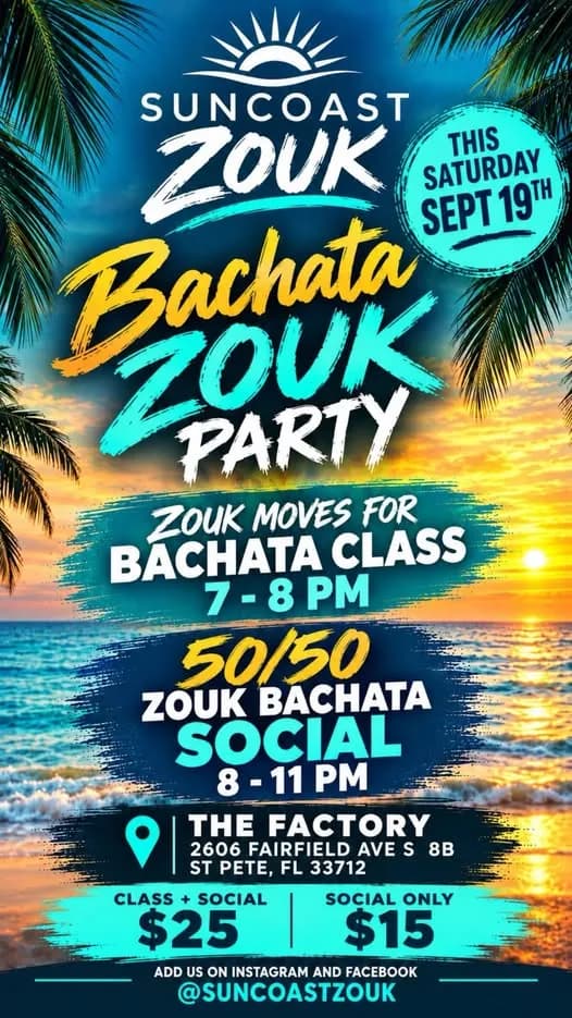 Suncoast Zouk This Saturday – Bachata in St Pete, FL