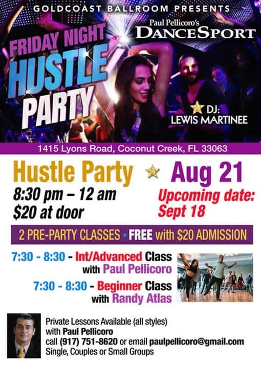 Paul Pellicoro's Friday Night Dancesport Hustle Party – Ballroom in Coconut Creek, FL