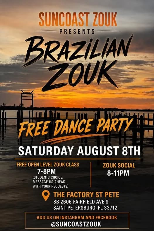FREE Open Level Brazilian Zouk class and social – Brazilian Zouk in St Pete, FL