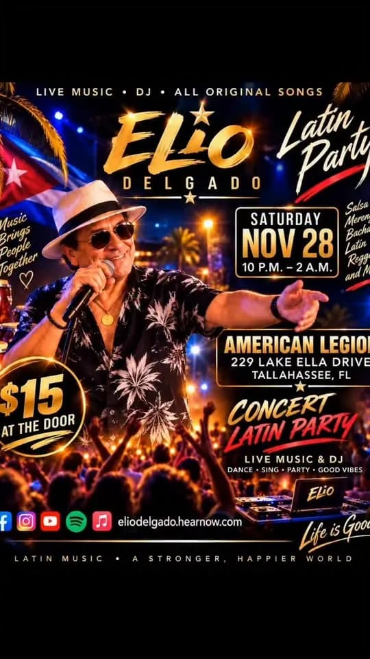 Latin Party with Elio Delgado – Salsa in Tallahassee, FL